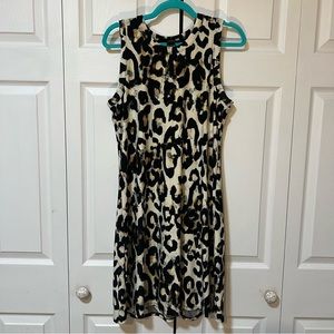 Karen Kane Sleeveless, lined, round neck midi shift dress by Black/Brown Large